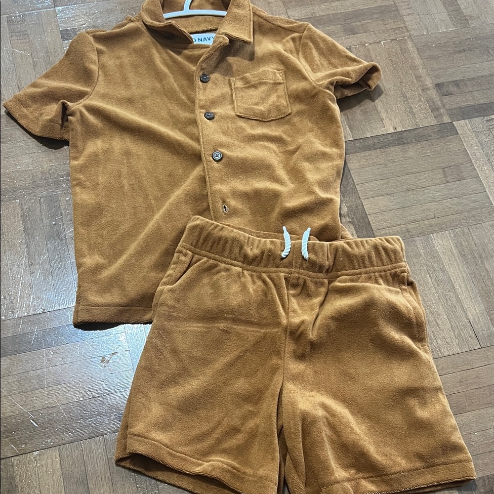 Brown Short Sleeve Shirt and Shorts Set